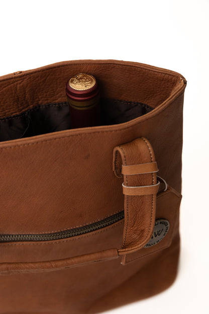 TWO WINE BOTTLE TOTE IN BROWN