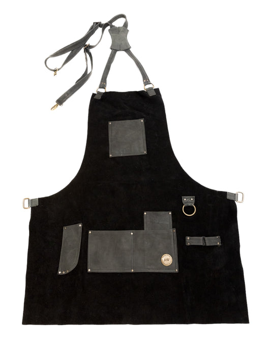 LEATHER APRON WITH POCKETS IN BLACK