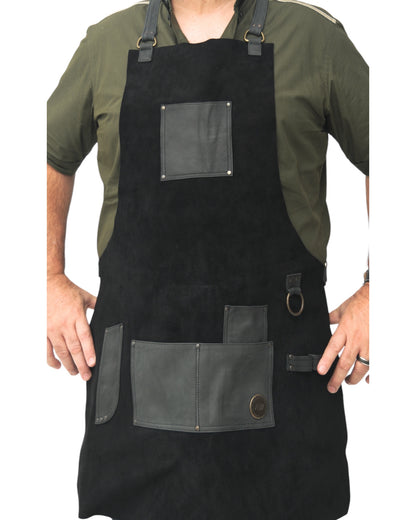 LEATHER APRON WITH POCKETS IN BLACK