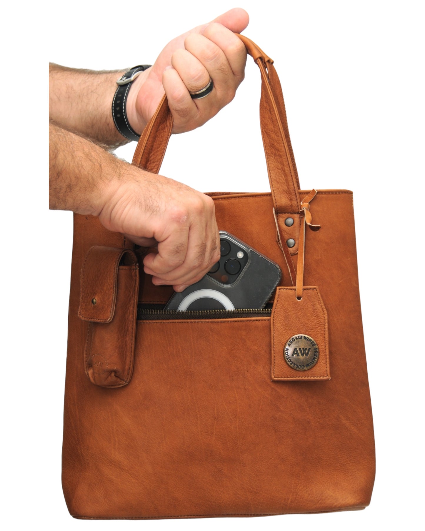 TWO WINE BOTTLE TOTE IN BROWN